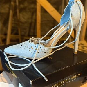Christian Siriano Sky Blue Lace-Up Heels